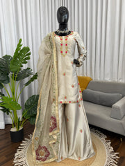 Party-wear Japan Satin Silk Thread With Sequence Work Sharara