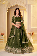 Festive Special Crunchy Silk Embroidery Zari & Sequence Beads Work Lehenga Choli
