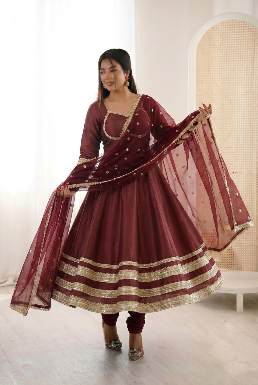 Party-wear Cosmos Gold Lace Work Designer Anarkali Three Piece Set