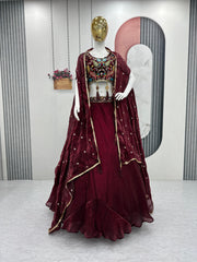 Beautiful Indo Western Fendy Heavy Embroidery Thread & Sequence Work Lehenga