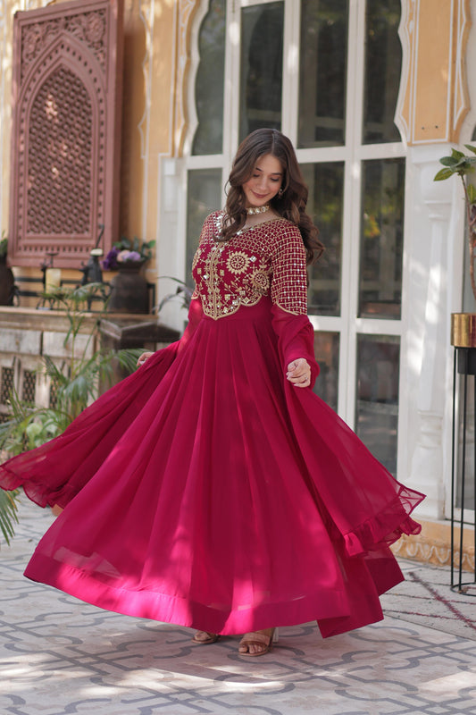 Beautiful Designer Blooming Georgette Embroidery Work Long Gown