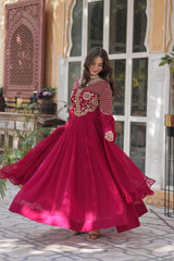 Beautiful Designer Blooming Georgette Embroidery Work Long Gown