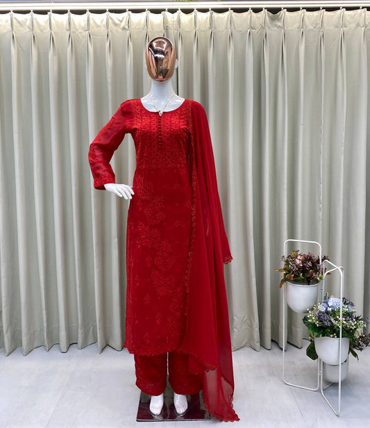 Beautiful Red Colour Georgette Work Salwar Suit