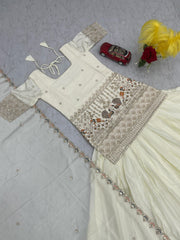 Beautiful White Chinon Silk Embroidery Thread & Sequence Work Crop-Top
