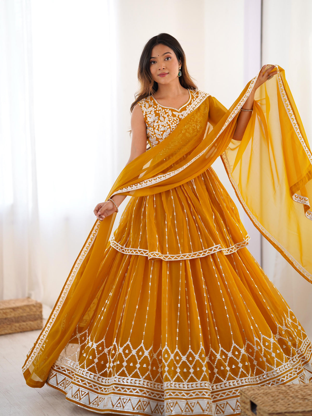 Beautiful Party-wear Georgette Thread With Sequence Work Lehenga With Top