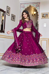 Wedding Special Vichitra Silk Embroidery Sequence Beads & Thread Work Lehenga With Stitched Blouse