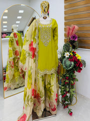 Party-wear Chinon Silk Codding Embroidery Sequence Work Suit