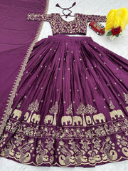 Beautiful Chinon Embroidery Thread Work Lehenga With Stitched Blouse