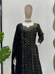 Pretty Black Colour Sequence Real Mirror Work Salwar Suit