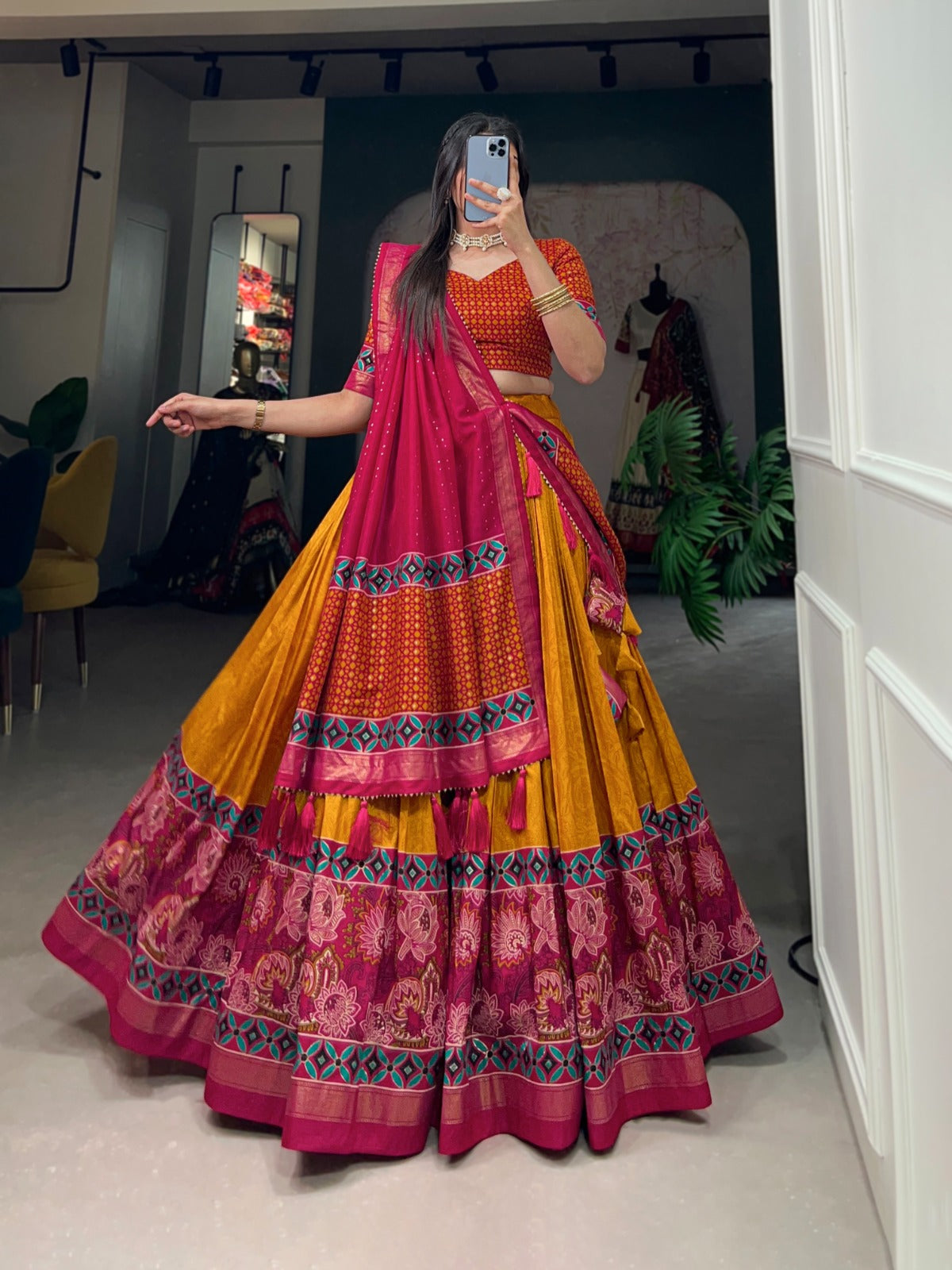 Beautiful Effortless Glamour Tussar Silk Floral Printed Lehenga Choli
