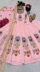 Party-wear Fendy Silk Printed With Lace Work Gown