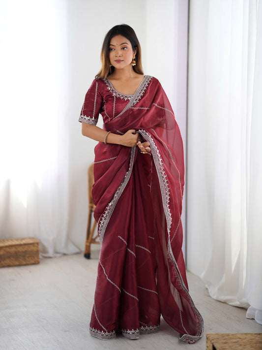 Party-wear Jimmy Choo Thread & Sequence With Embroidery Work Saree