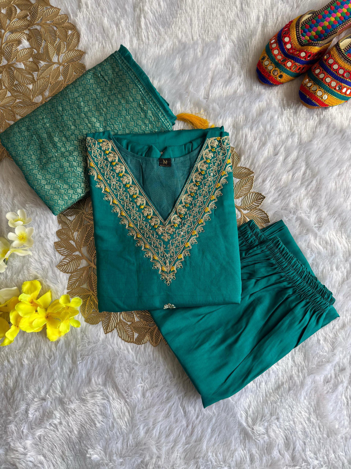 Beautiful Roman Silk Embroidery With Sequence Work Dress