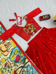 Beautiful Pure Cotton Kalamkari Printed With Real Handwork Lehenga Choli