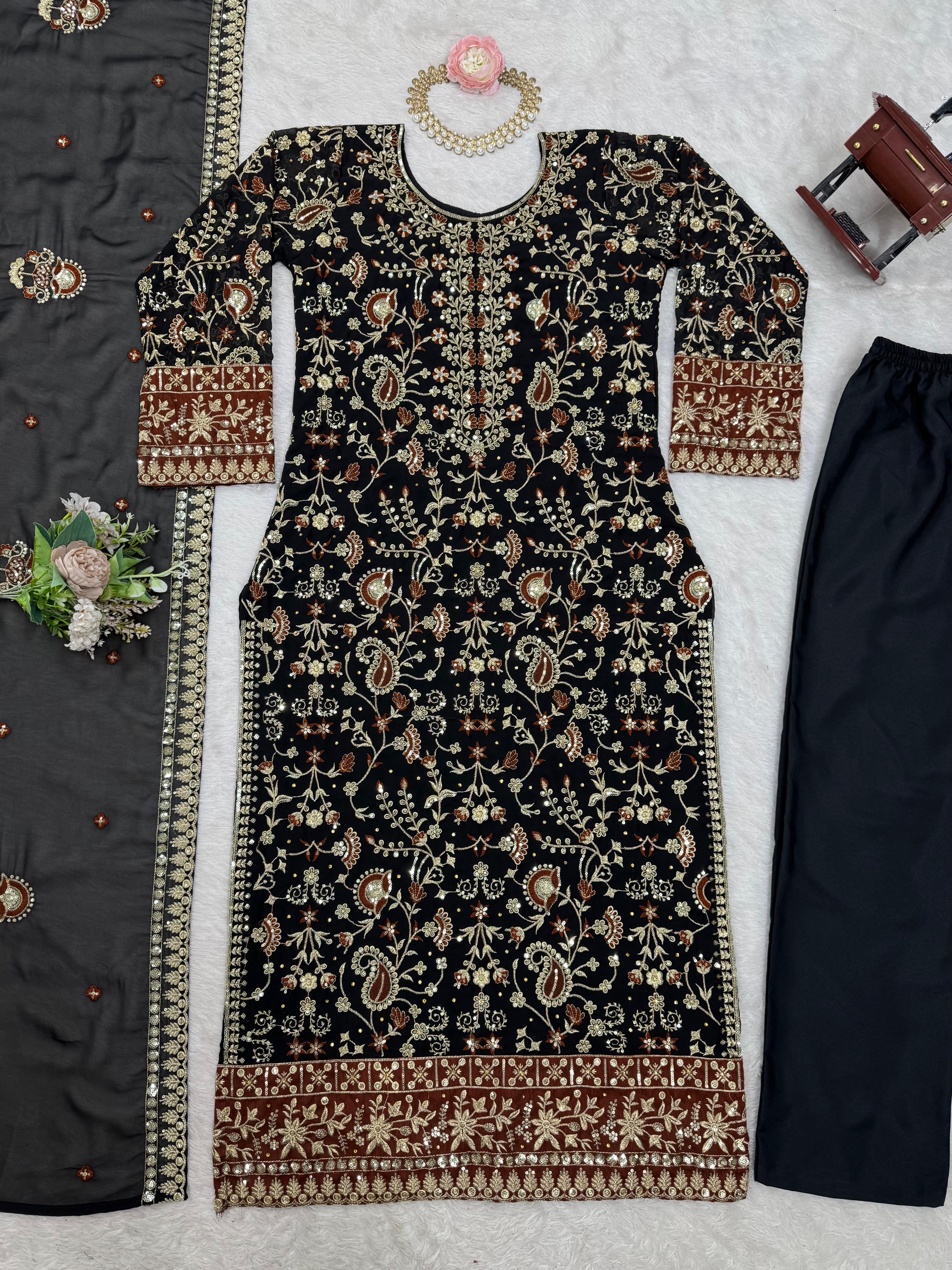 Beautiful Georgette Thread With Sequence & Real Diamond Work Dress