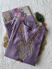 Beautiful Mul Chanderi Roam Silk Lavender Colour Suit Set