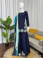 Beautiful Natural crep Thread Sequence Work Suit