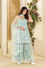 Party-wear Hunter Butterfly Net  Neck Kurta & Palazzo Set