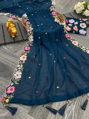 Beautiful Multicolored Sequence & Embroidery Work Saree