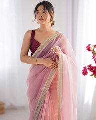 Beautiful Twill Net Fancy Lace All Over The Border Work Saree