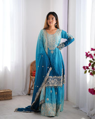 Beautiful Designer Chinon Silk Sequence With Rivet Moti Work Sharara