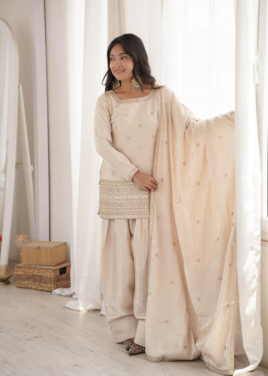 Beautiful Roman Silk Embroidery Sequence Zari Dori Work Sharara