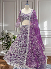 Party-wear Net Embroidery Sequence Coding Designer Work Lehenga Choli