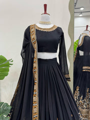 Party-wear Black Georgette Thread With Sequence Work Lehenga Choli