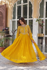 Beautiful Designer Blooming Georgette Embroidery Work Long Gown