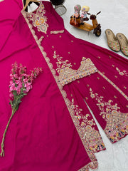 Designer Party-wear Chinon Silk Embroidery & Sequence Work Sharara Suit