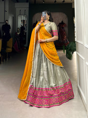 Beautiful Kanjivaram Jacquard Silk Weaving With Ikkat Work Lehenga Choli