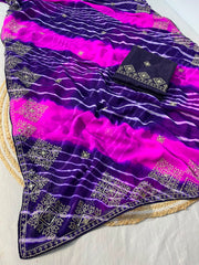 Saavan Special Multi Lehriya Mukaish & Sequence Work Saree