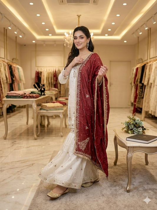 Beautiful Fendy Silk Sequence Embroidery Work Dress