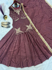 Beautiful Natural Crepe Silk Embroidery & Sequence Work Top Lehenga
