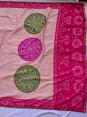 Beautiful Chinon Digital Bandhani Printed With Chakri Motifs Work Saree
