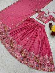 Festival Special Chinon Silk Embroidery Thread & Sequence Stitched Blouse Lehenga Choli