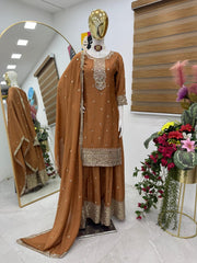 Party-Wear Designer Chinon Silk Codding Sequence & Embroidery Sharara