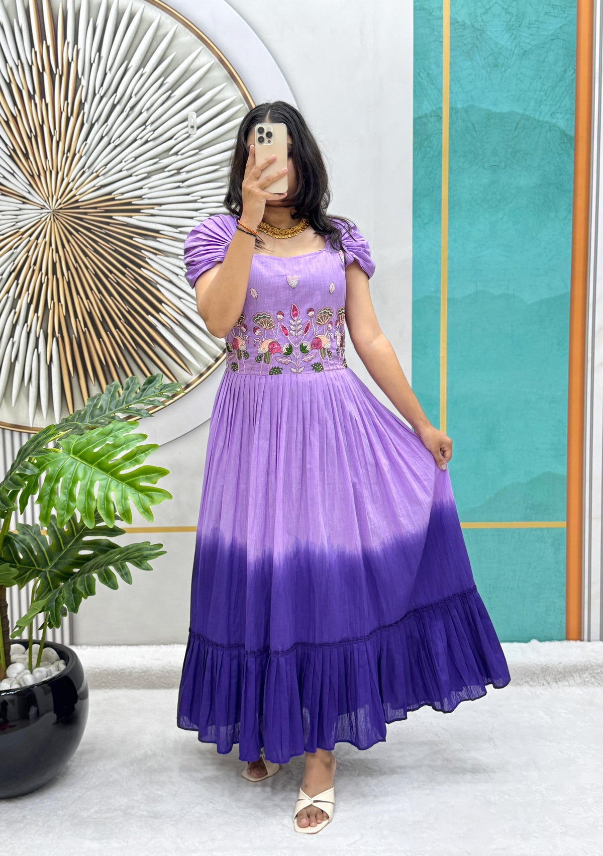 Beautiful Full Stitched Pure Mul Mul Cotton Dual Color Gown