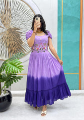 Beautiful Full Stitched Pure Mul Mul Cotton Dual Color Gown