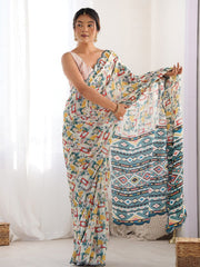 Beautiful Georgette Printed With Mirror Work Saree