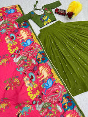 Beautiful Pure Cotton Kalamkari Printed With Real Handwork Lehenga Choli
