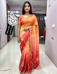 Beautiful Gold Crush Silk With Multi Pita Work Saree