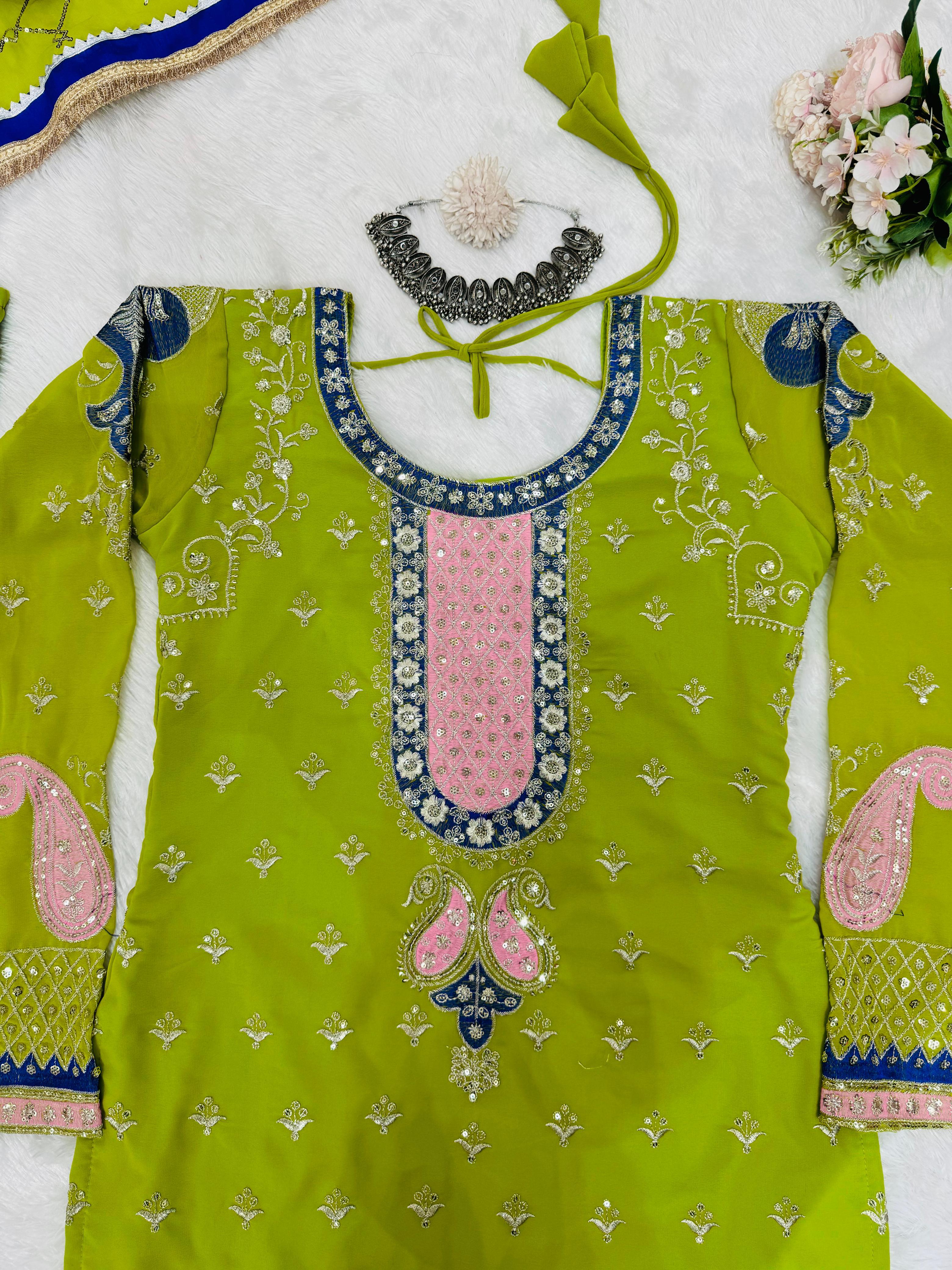 Beautiful Party-wear Georgette Thread With Sequence Work Sharara