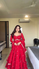 Festive Season Special Red Georgette Thread With Sequence Work Gown
