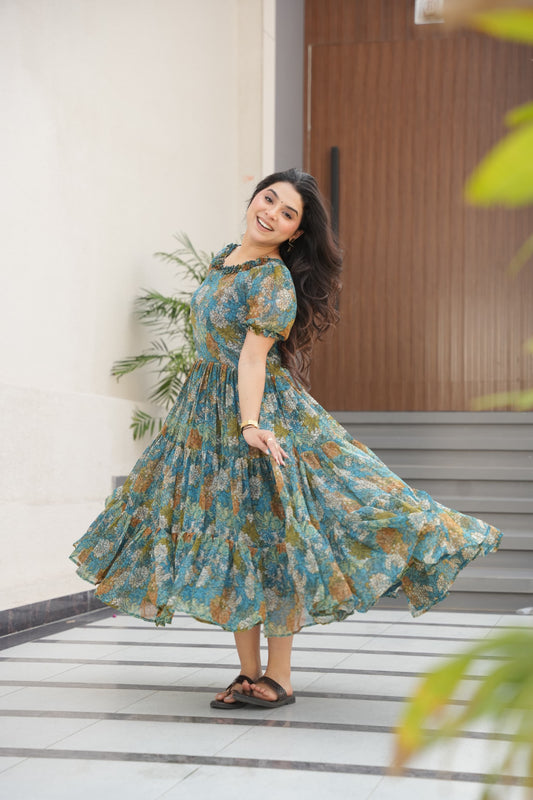 Beautiful Printed Georgette Work Gown