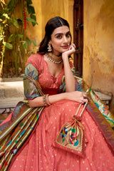 Traditional Silk Paithani Zari Weaving Work With Lace Border Lehenga Choli