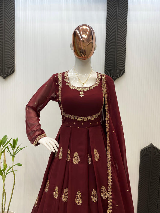 Party-wear Georgette Sequence Embroidery Work Gown