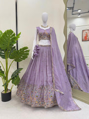 Designer Vichitra Silk Sequence Embroidery Work Lehenga Choli