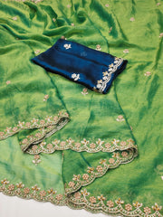 Party-wear Fendy Chiffon Flower Embroidery With Hand Moti Work Saree