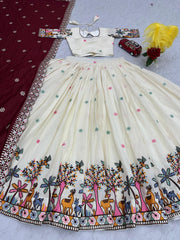 Beautiful Pure Cotton Embroidery Chain Work Lehenga Choli
